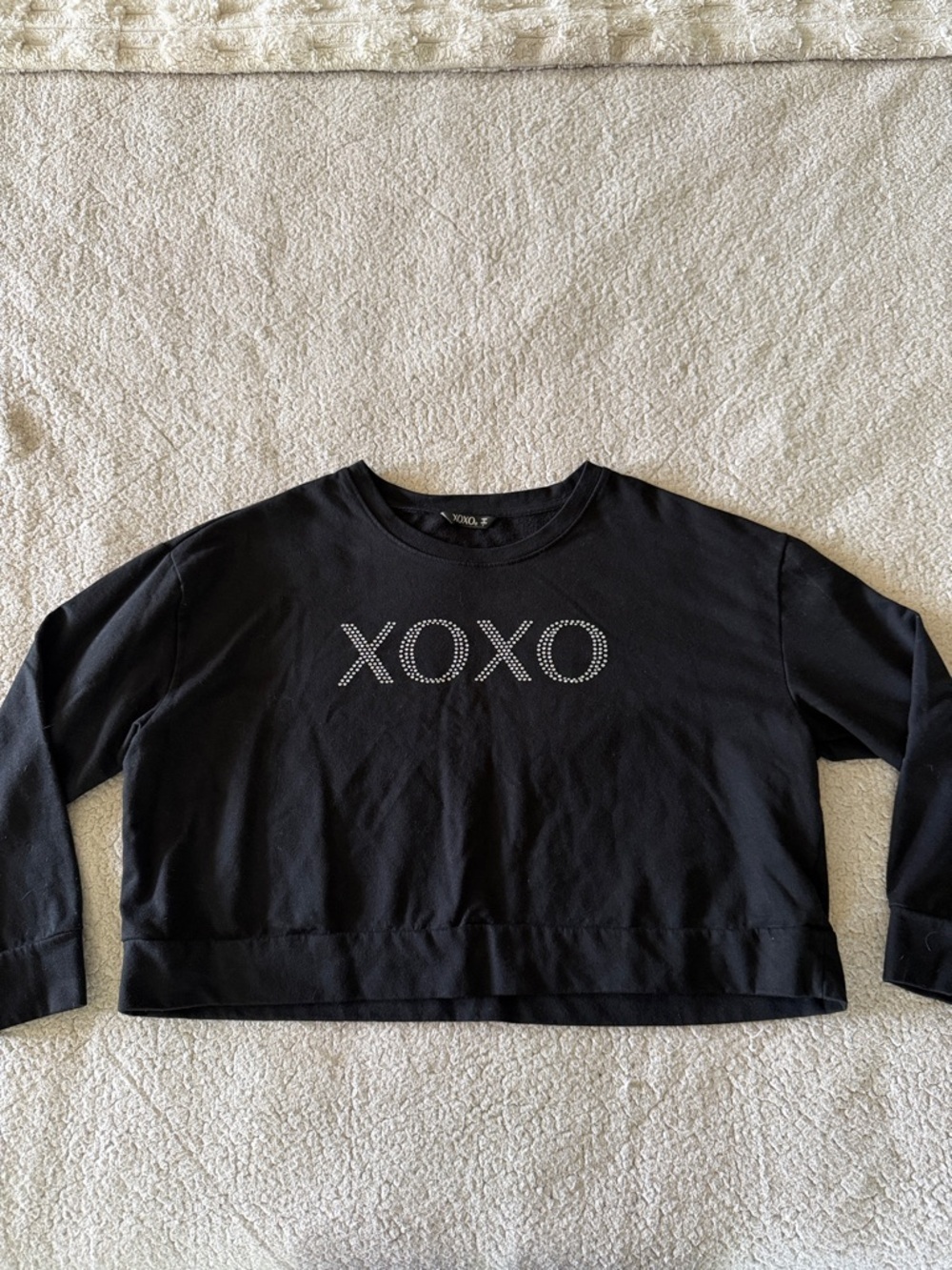 XOXO Black Crewneck Sweater with Rhinestone Logo Large